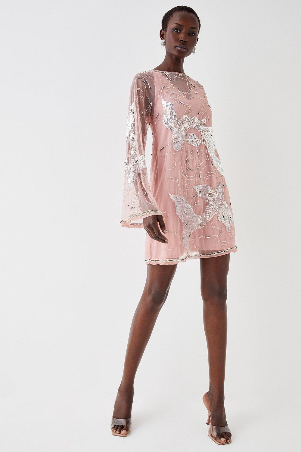 Asos design mini dress shop with heavily embellished cape